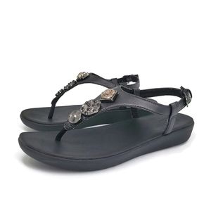 FitFlop Lainey Black Circle Thong Toe-Post Sling-Back Comfort Sandals